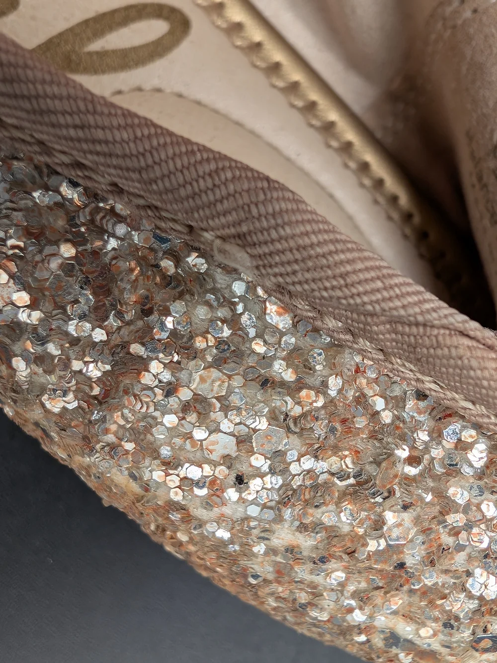 Sam Edelman Glitter Ballet Flats in Rose Gold Sparkle